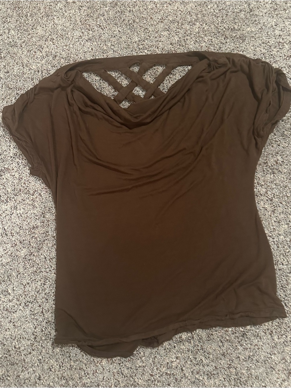 Brown Short-Sleeve Tee with Lattice Back Detail